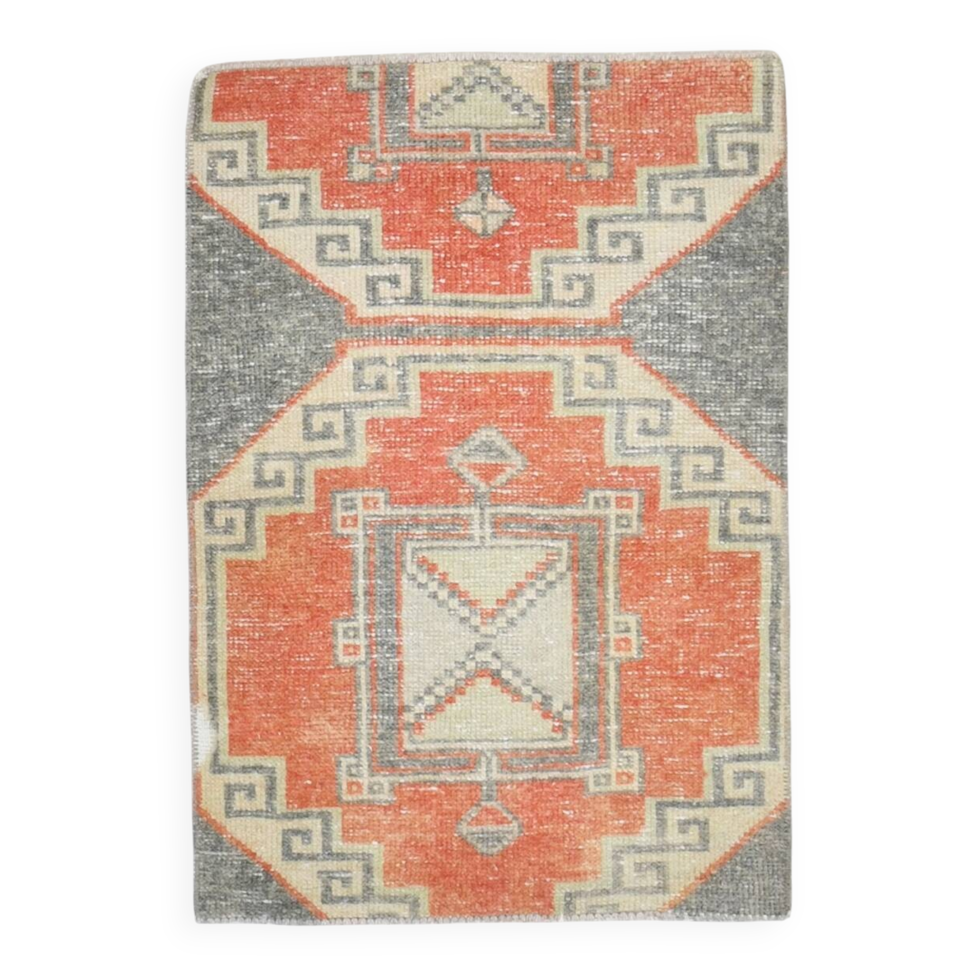 Tapis vintage orange et gris de petite taille 2x3