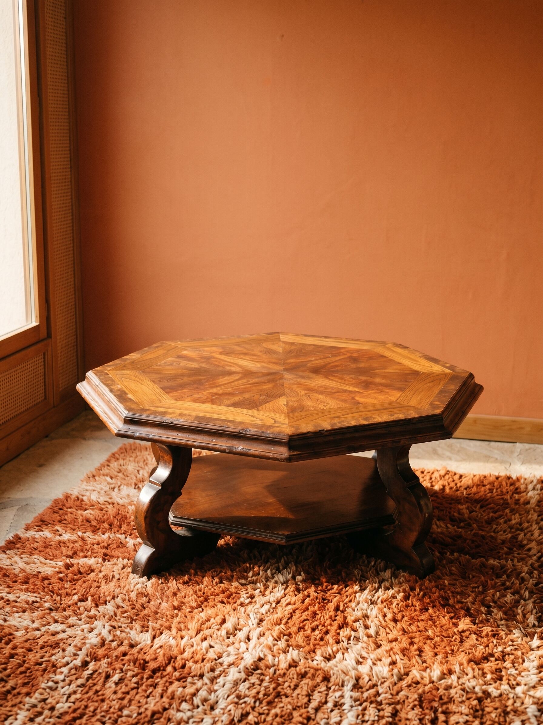 Table basse vintage octogonale bois massif tres bon etat