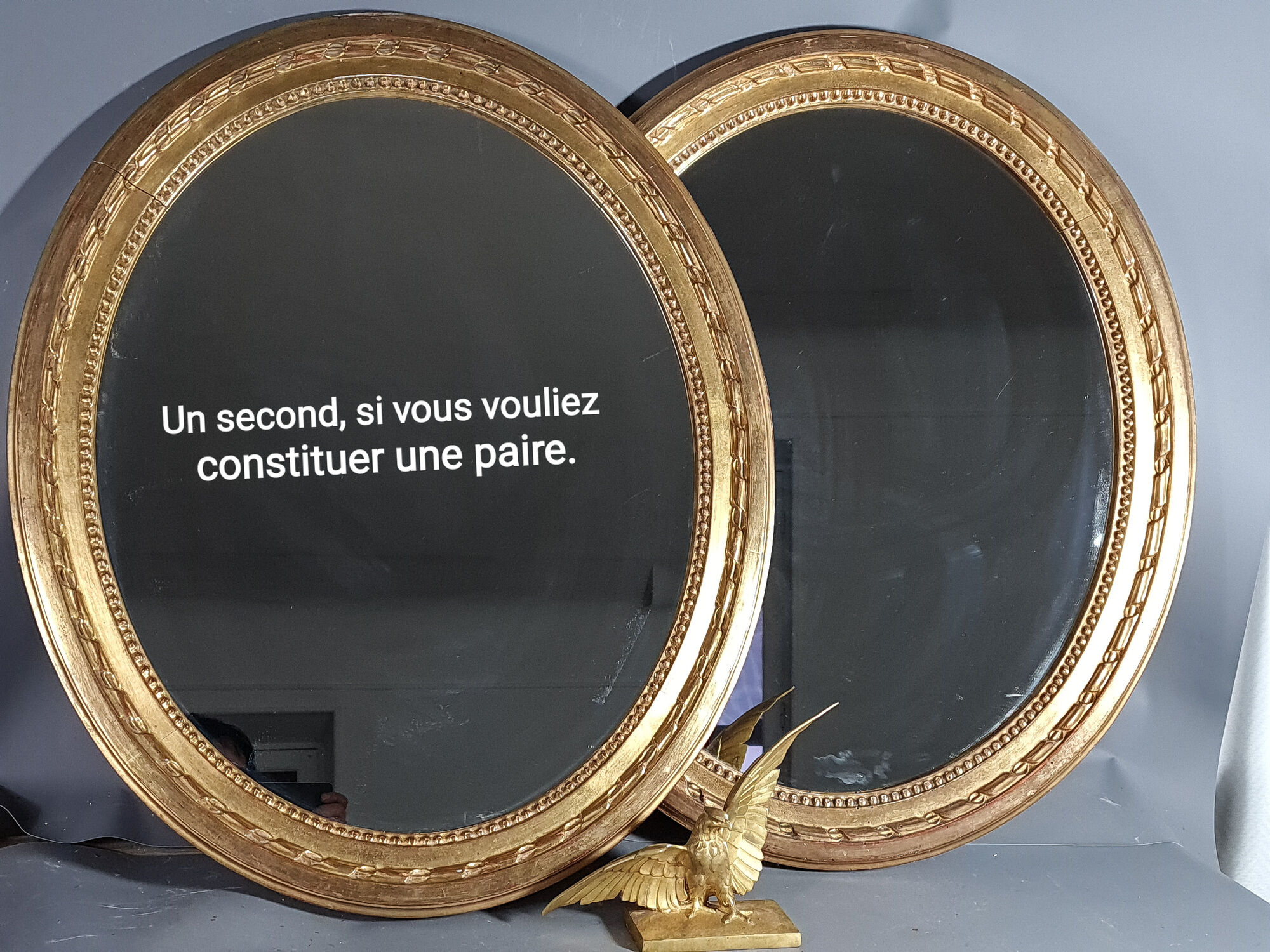 Oval mirror old carved wood gilded gold leaf louis XVI style large format 74x63 cm