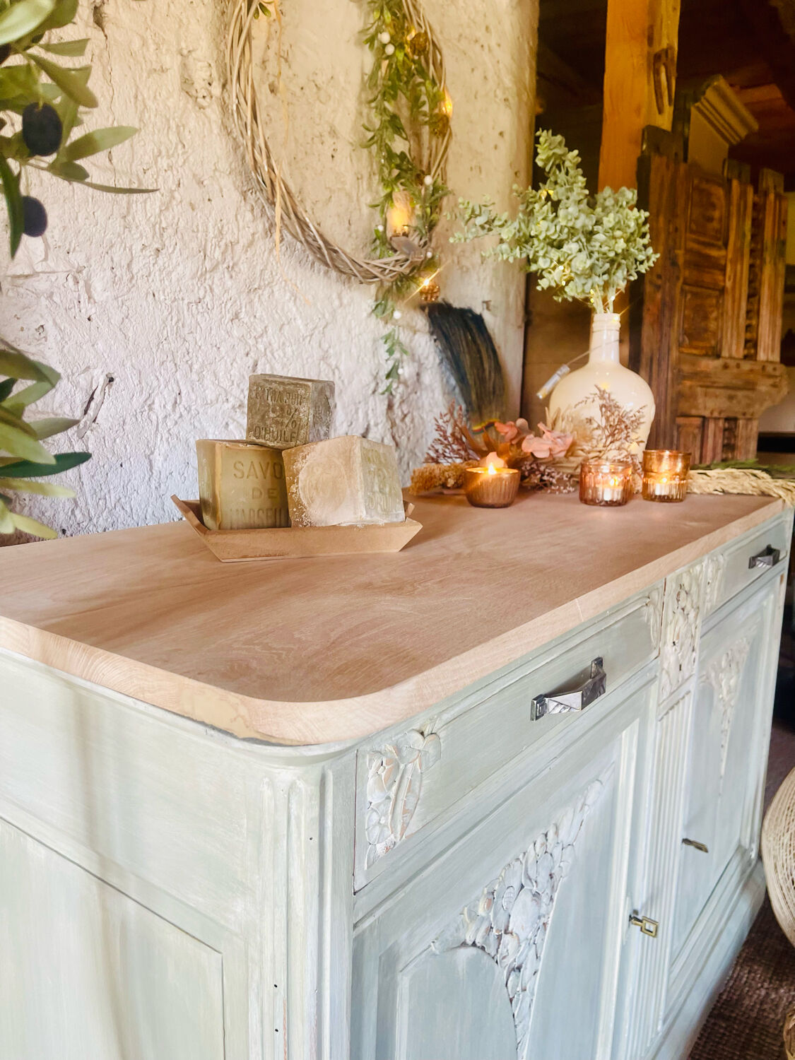 Carved flowered sideboard