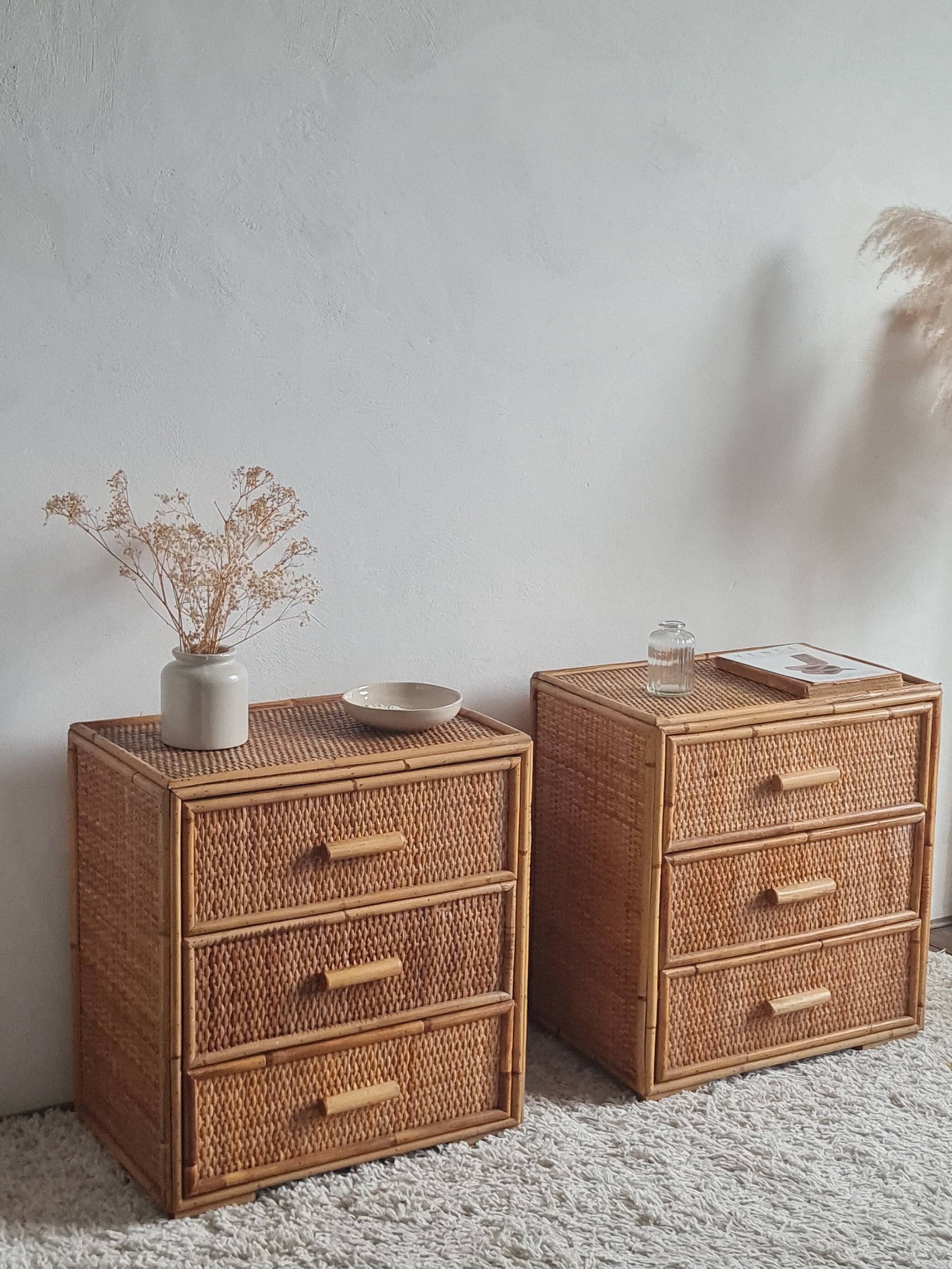 Pair of rattan bedside tables circa the 1970s.