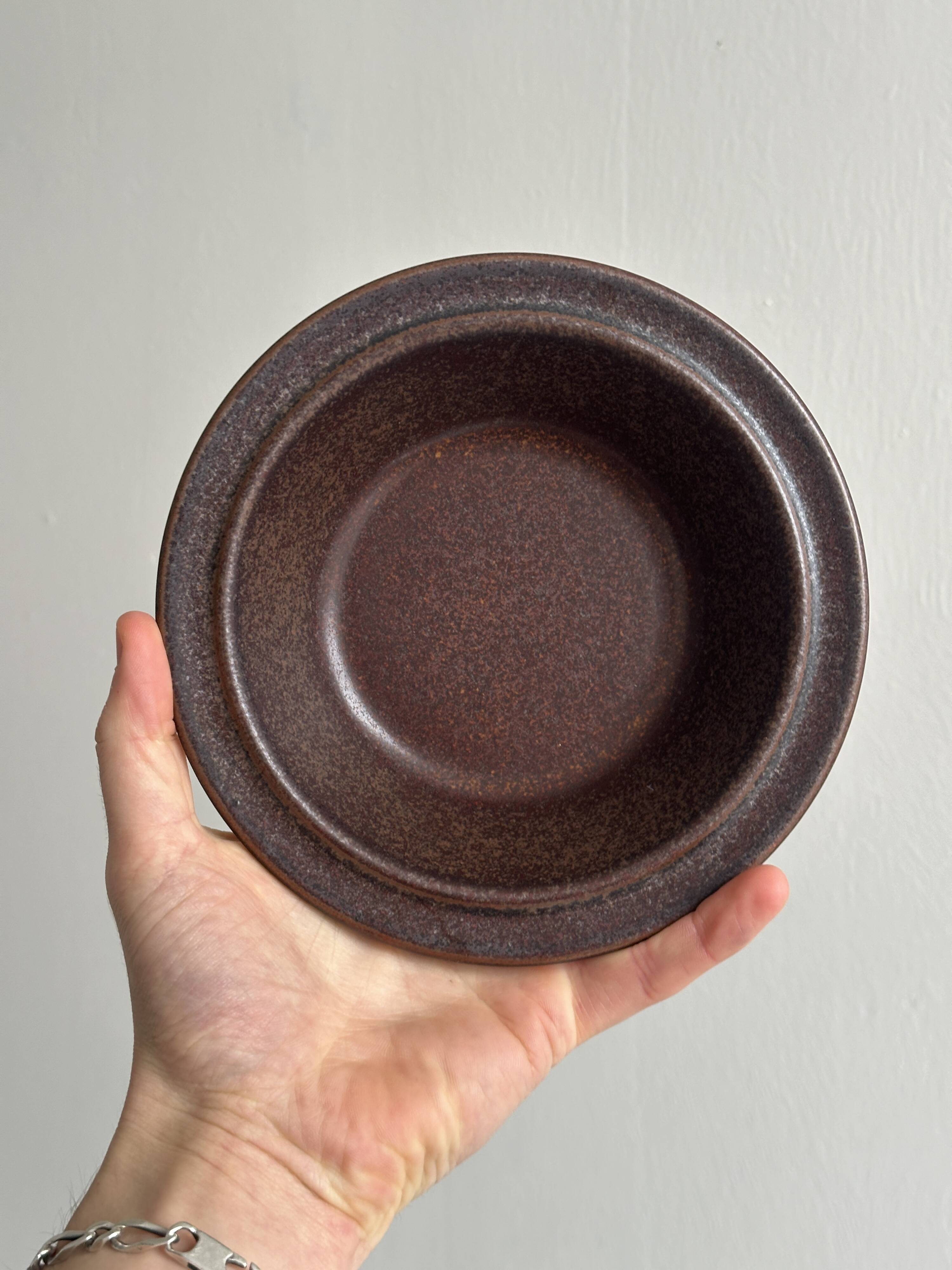 Set of 6 dark brown glazed stoneware bowls