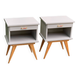 Pair of vintage 1950s compass foot bedside tables