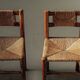 Handcrafted chairs in solid pine and woven straw – France, circa 1950