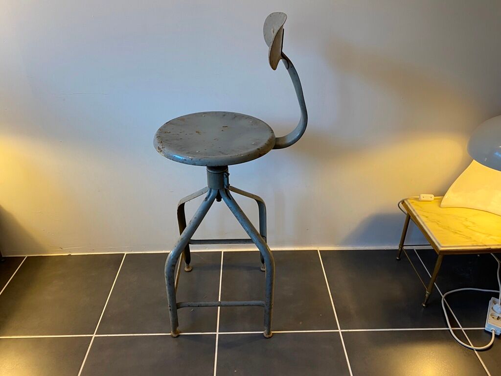 Nicolle industrial architect high chair swivel up adjustable metal gray 1950