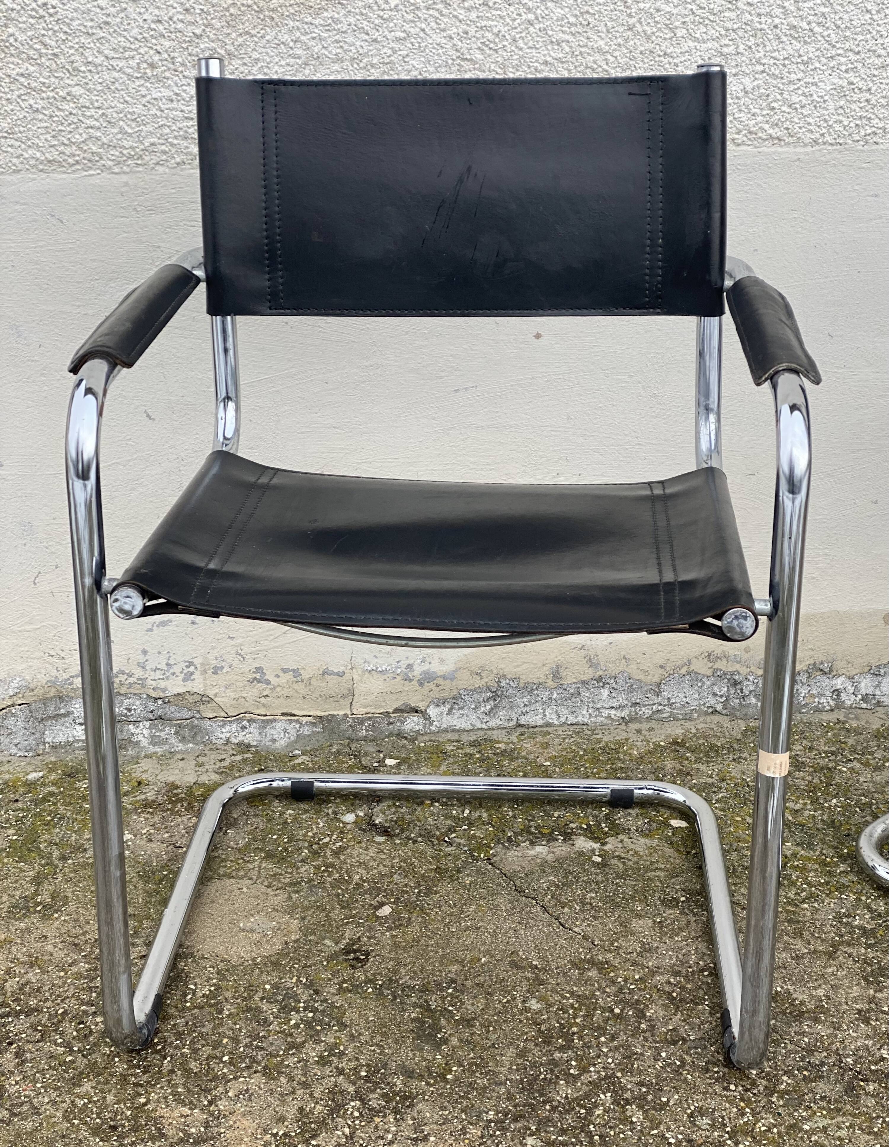 Pair of Bauhaus MG5 armchairs by Matteo Grassi, vintage 1970, chrome and leather.