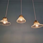 Trio of Art Deco grooved glass pendant lights, 1920s-30s