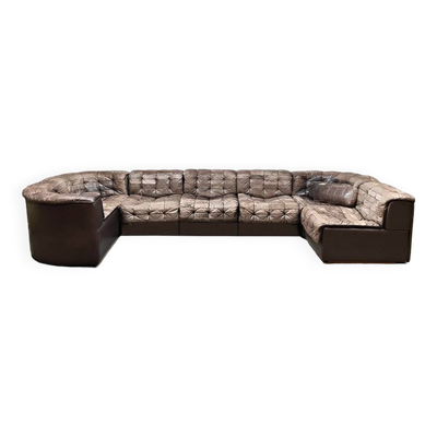 Canapé de salon modulable design vintage en cuir marron