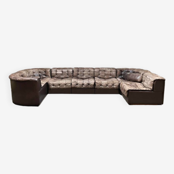 Vintage design modular lounge sofa brown leather