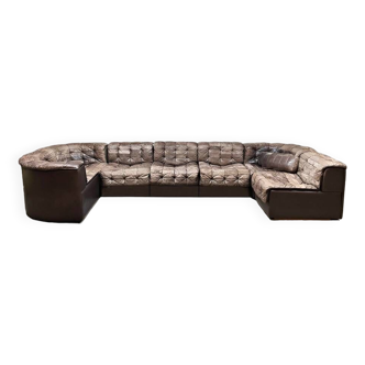 Vintage design modular lounge sofa brown leather