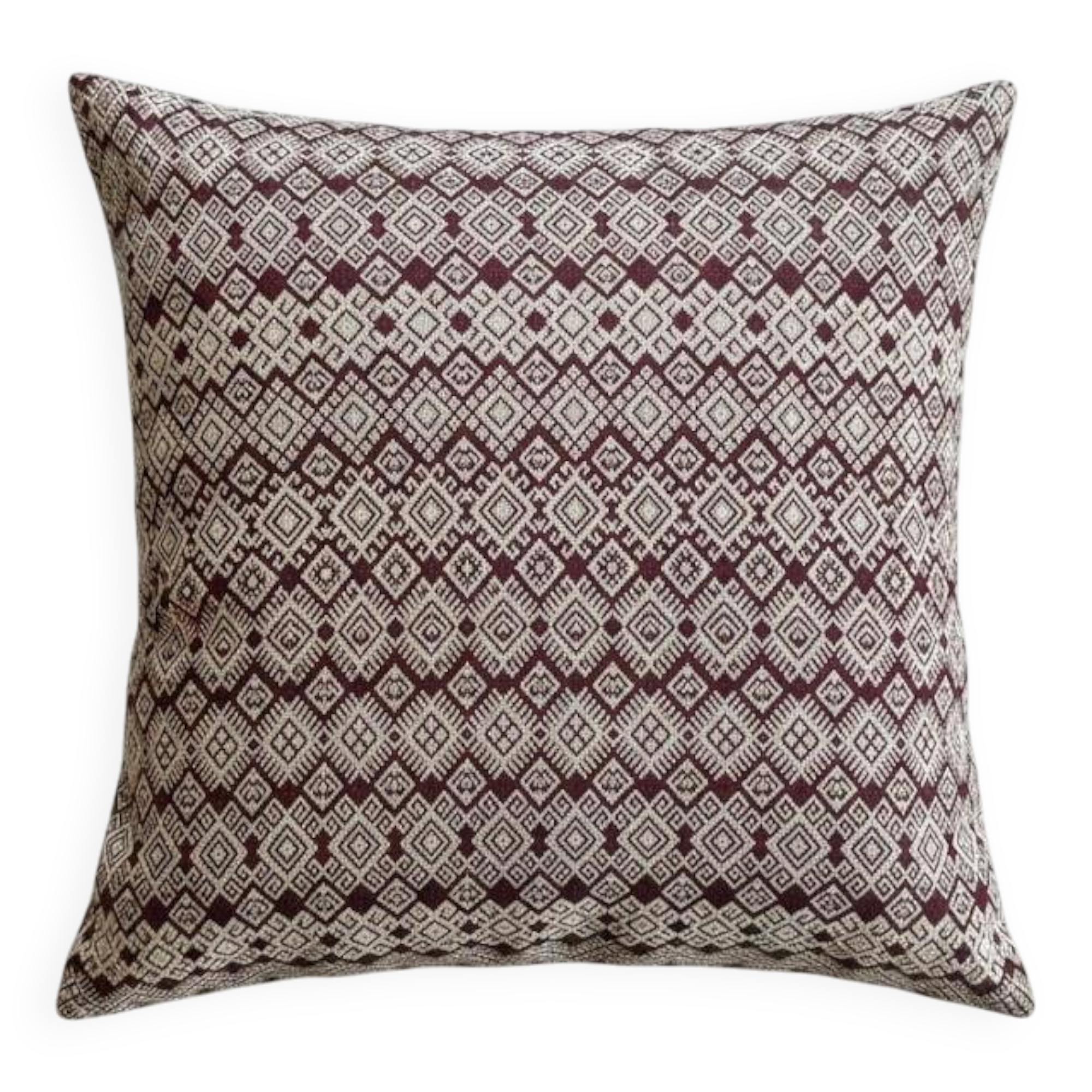 Burgundy and beige Kachin cushion cover (RIDA)