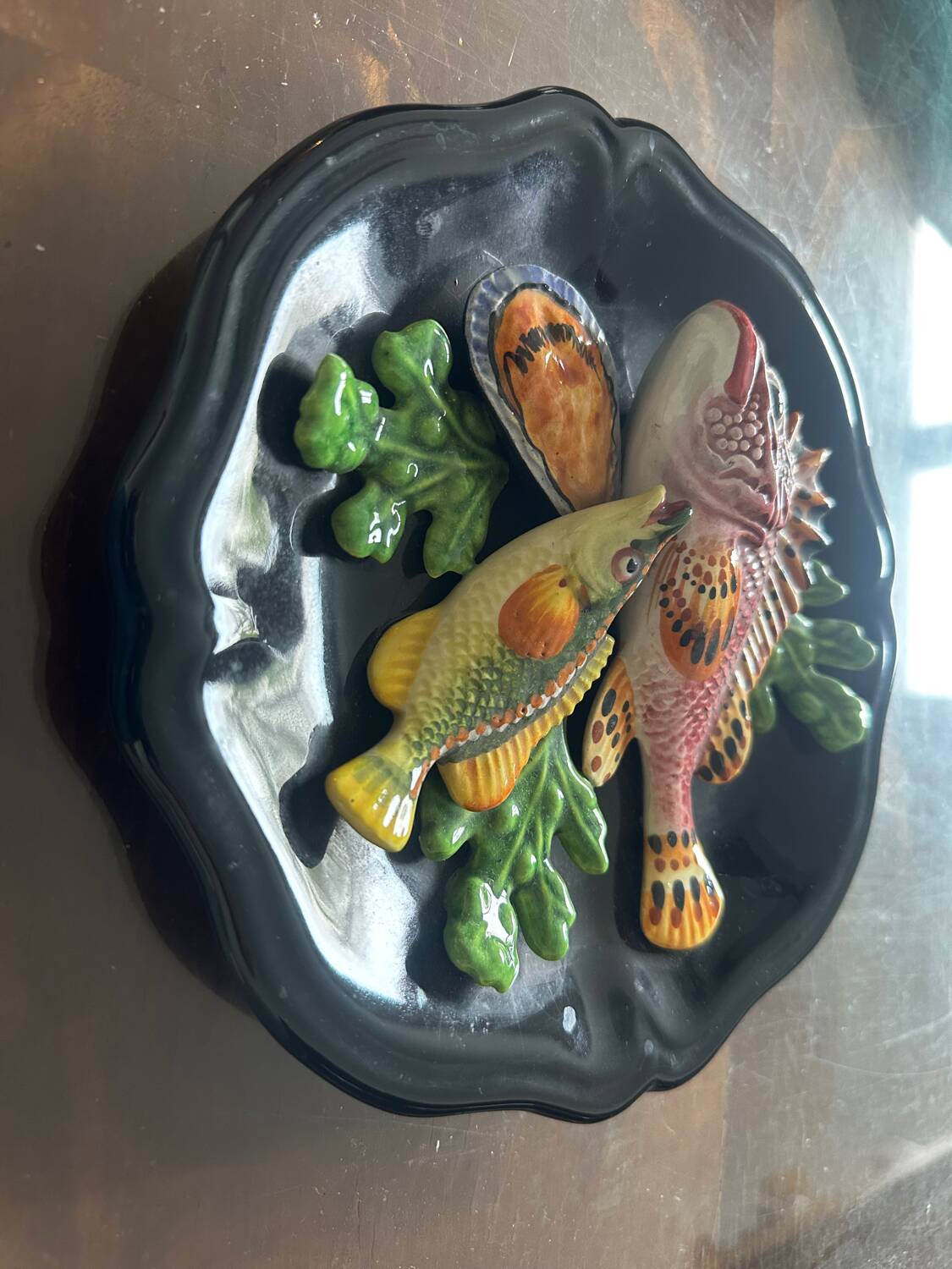 trompe l'oeil plate - Vallauris Majolica - Fish/Seafood -
