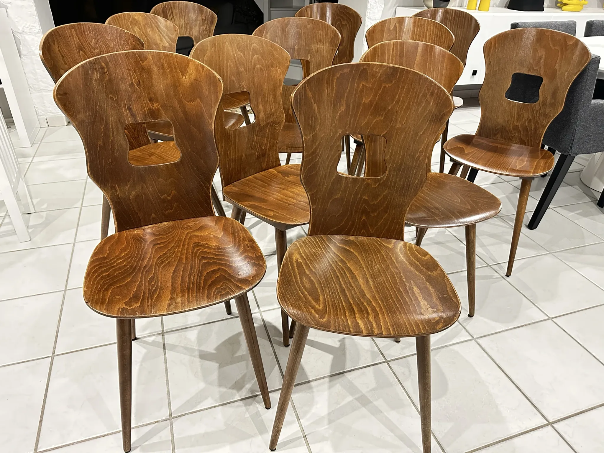 Set of 12 Baumann bistro chairs model Gentiane vintage 1970