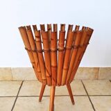 Bamboo Cache Pot on Vintage Stand