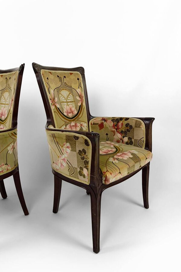 Salon Art Nouveau 3 éléments, 2 bergères et 1 chaise, France, Circa 1900