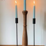 Trio of Vintage Teak and Steel Candlesticks