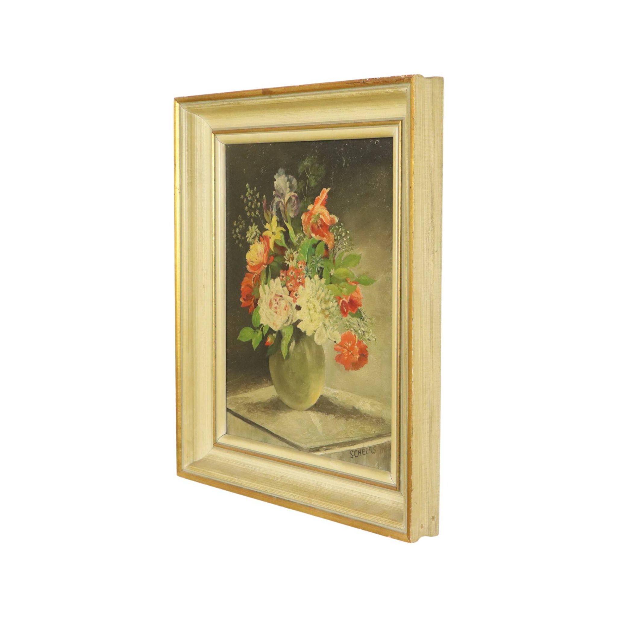 Flowers in Vase Still Life Painting Oil on Canvas Framed Signed