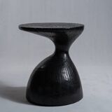 Solid wood (monoxyl) side table, organic shape, black color