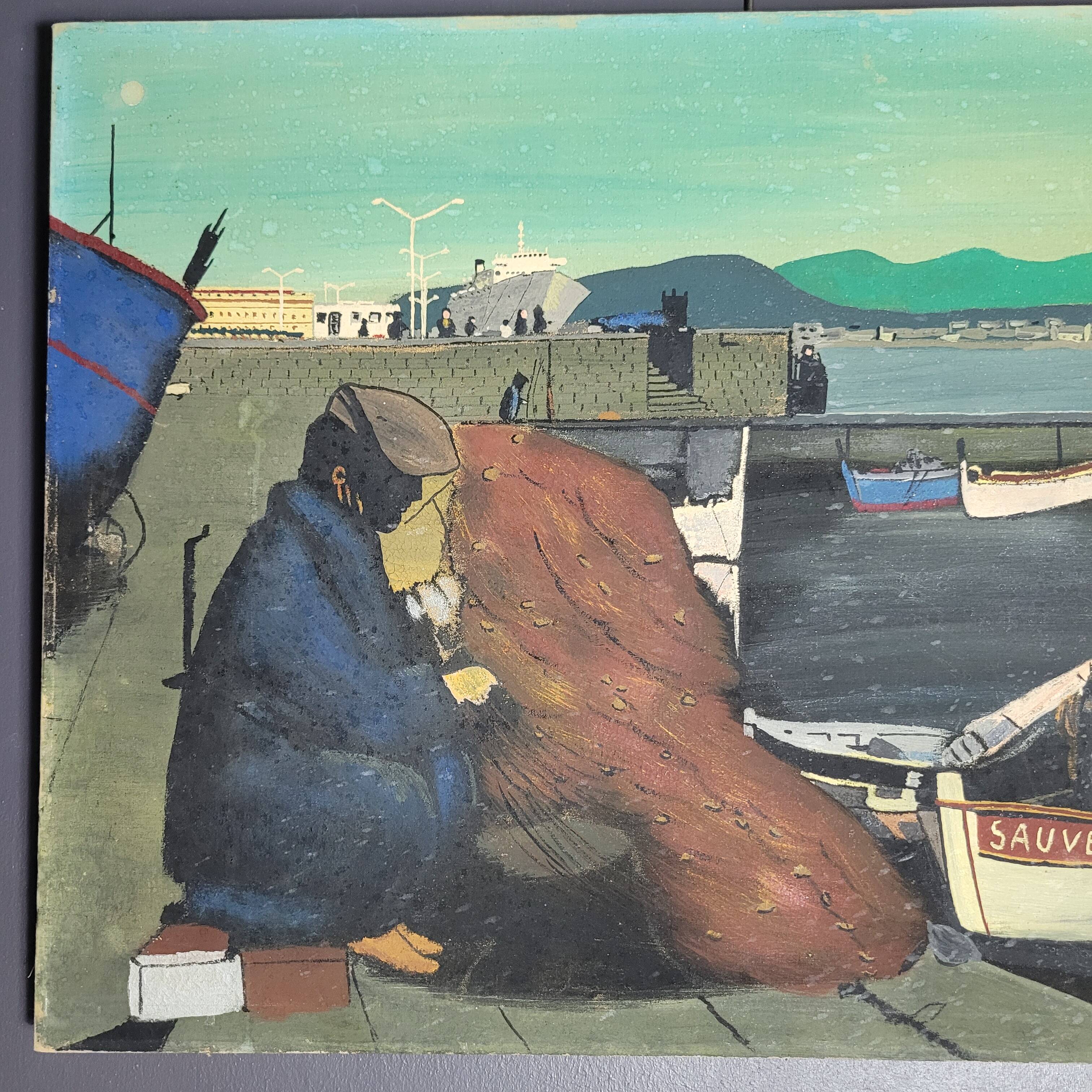 Oil painting on canvas in the style of Corto Maltes 20th century