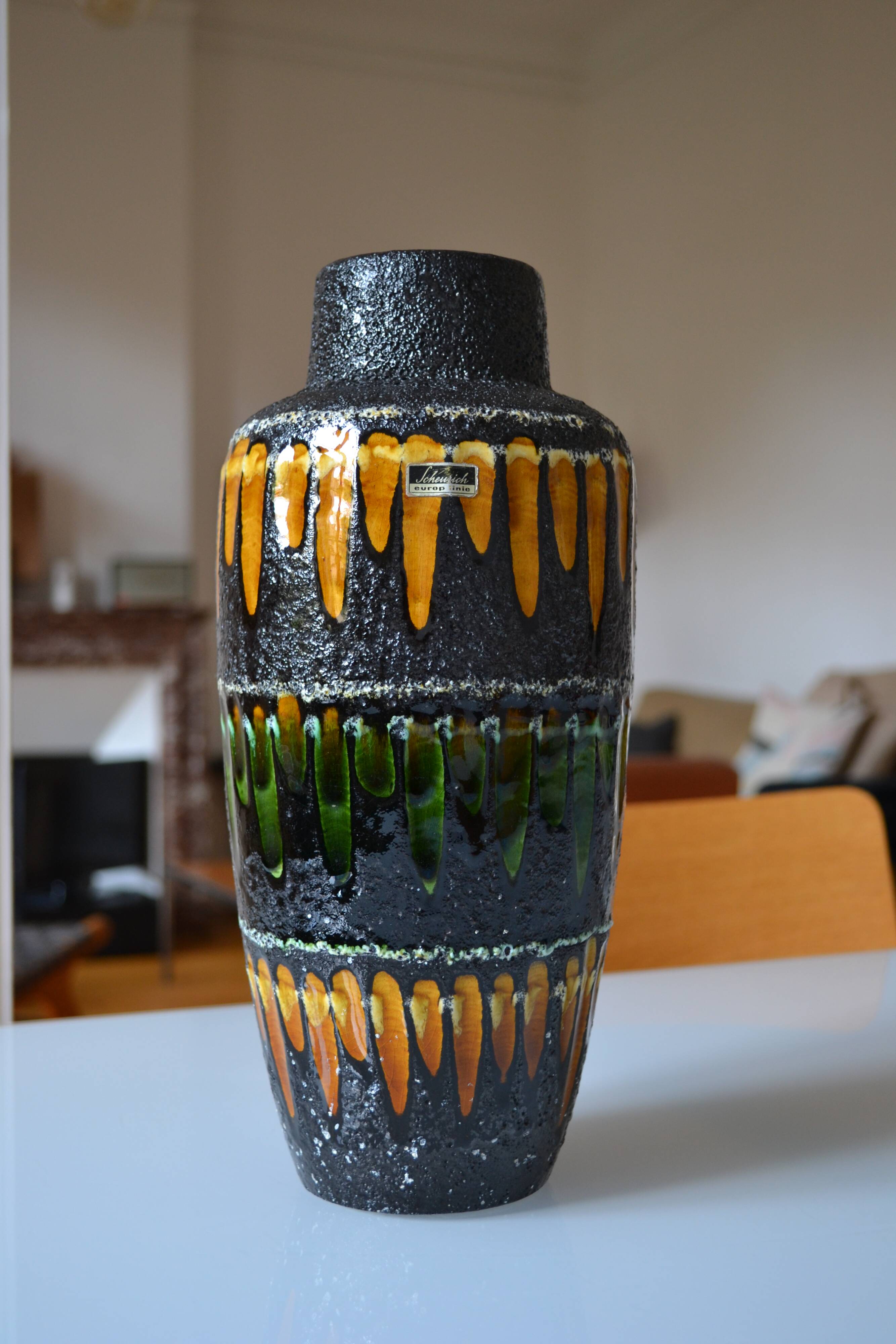 Scheurich Germany "Europ Linie" large ceramic vase Fat Lava 1970