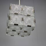 Mid-Century Square Clear Glass Pendant by K. Šenov, 1960s, Czechoslovakia