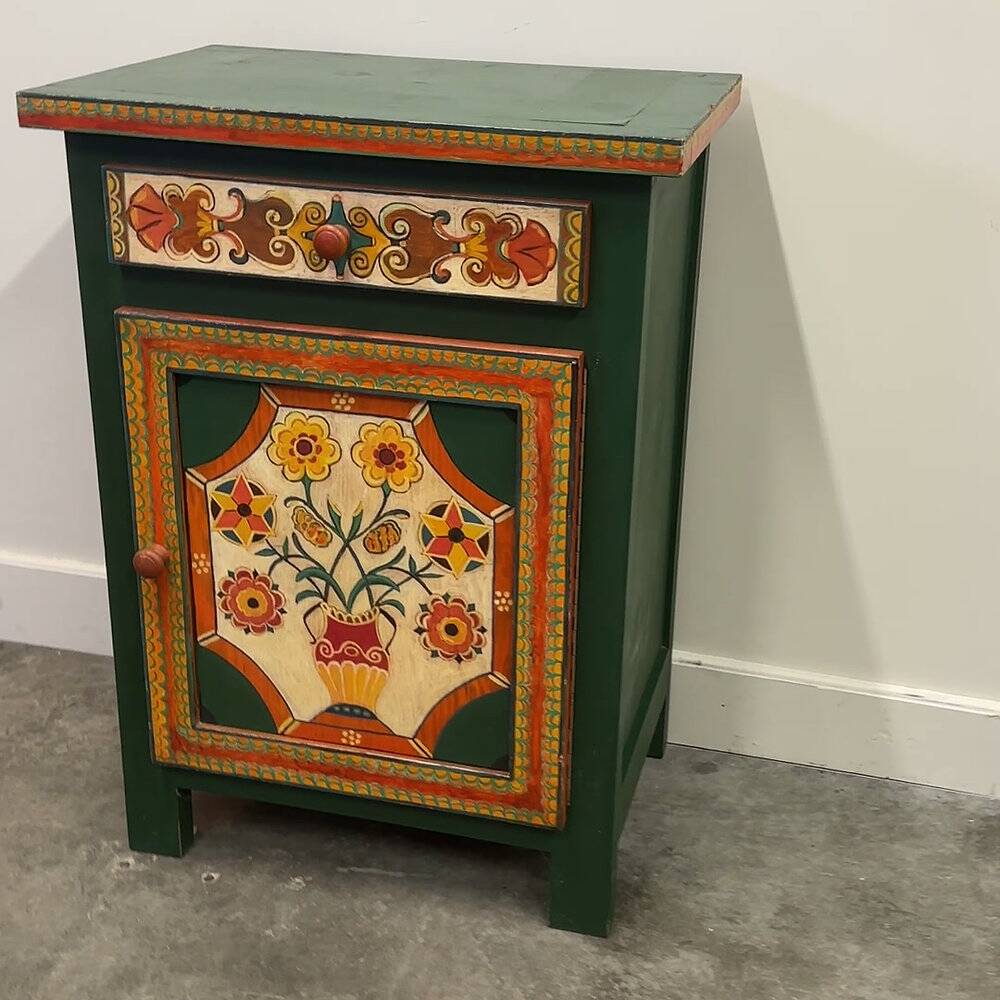 Large hand-painted Provençal folk art cabinet by a Provençal artist, 1970s