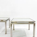 Mid-Century Modern Pair of Side Tables, Metal and Glass, Italy, 1970s