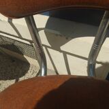 Set of 4 armchairs in chromed metal and brown imitation leather, circa 1960