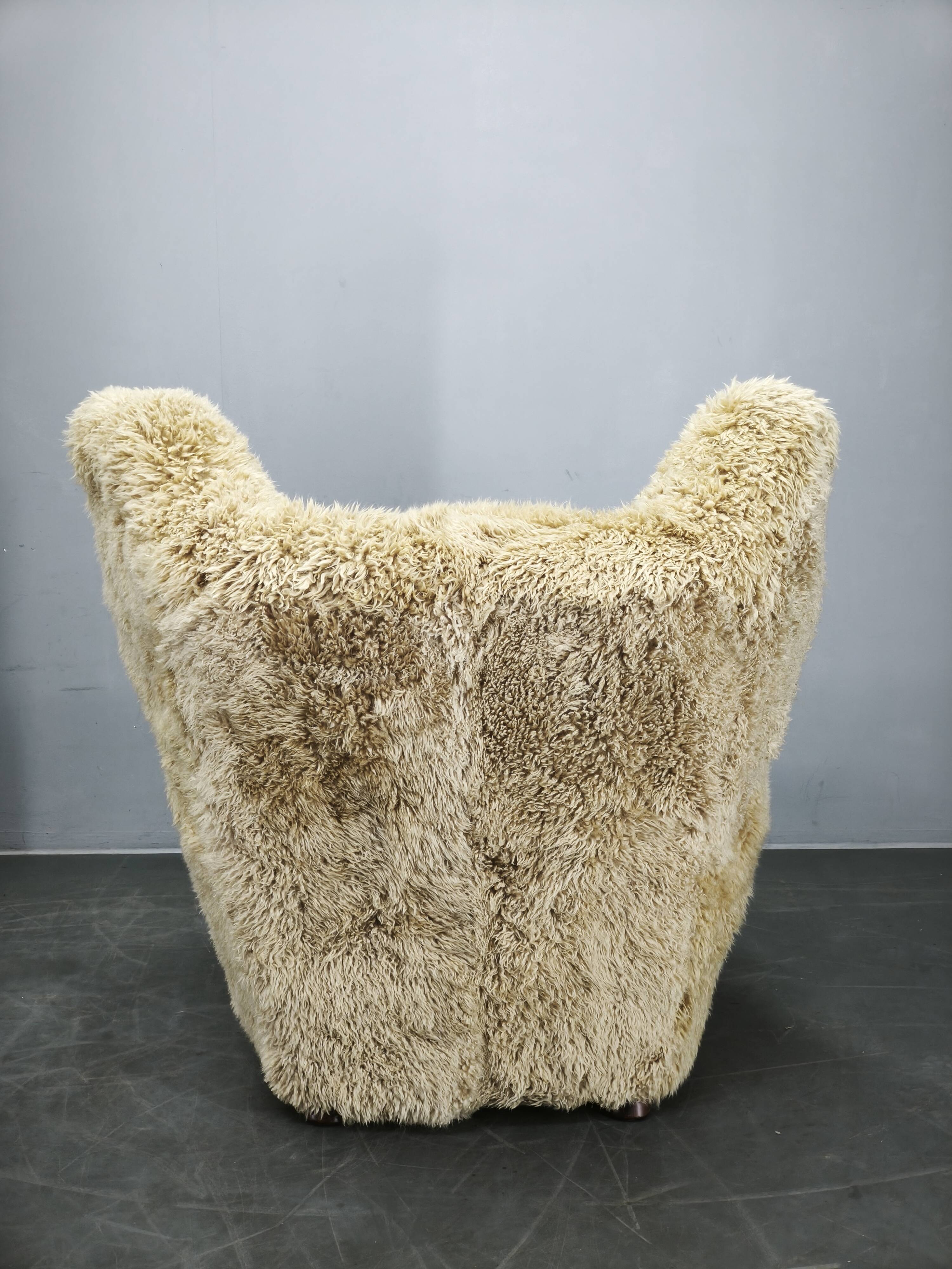 1930s Art Deco Wingback Armchair in Honey Skandilock Sheepskin