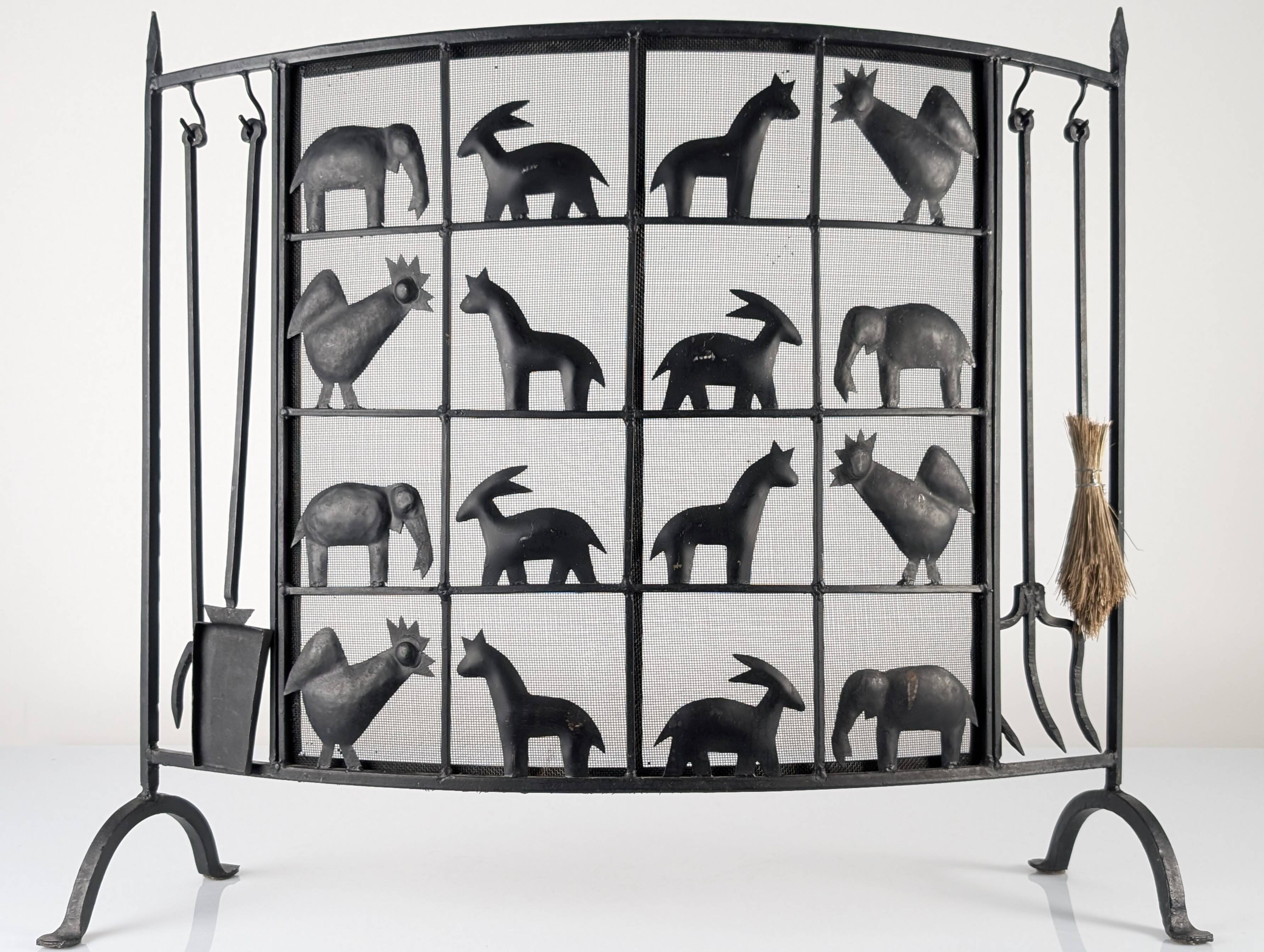Wrought iron fireplace screen by Atelier Marolles, France, 1950s