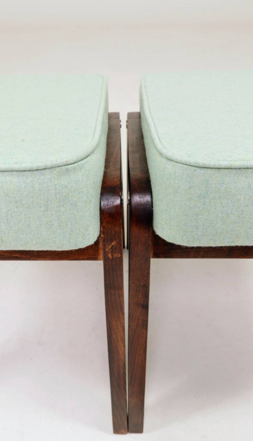 Vintage children's chair stool in pistachio green, mid-century modern design.