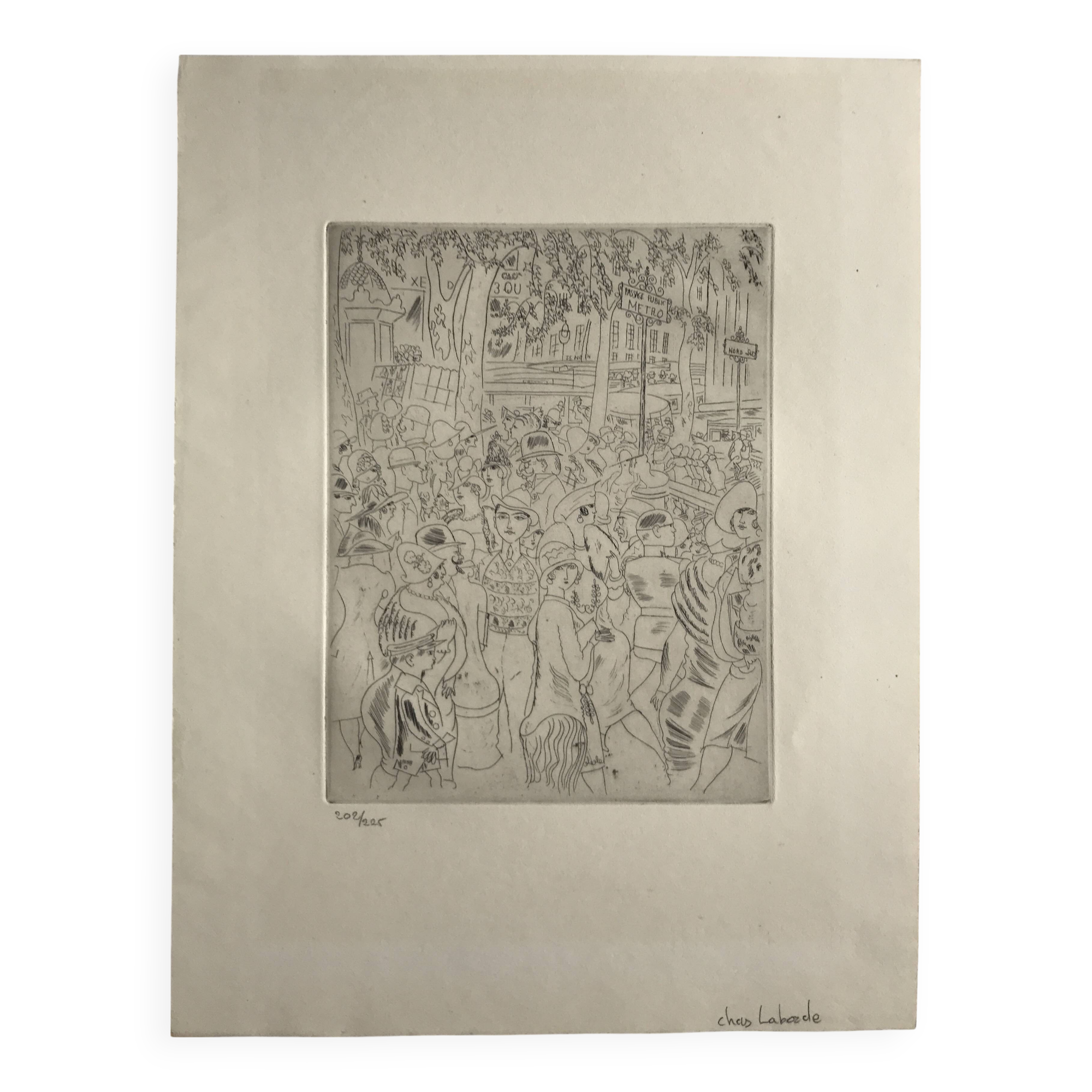 Chas-laborde boulevard des capucines (paris), 1927. original engraving