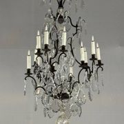 Black patinated bronze cage chandelier decorated with cut crystal pendants circa 1900