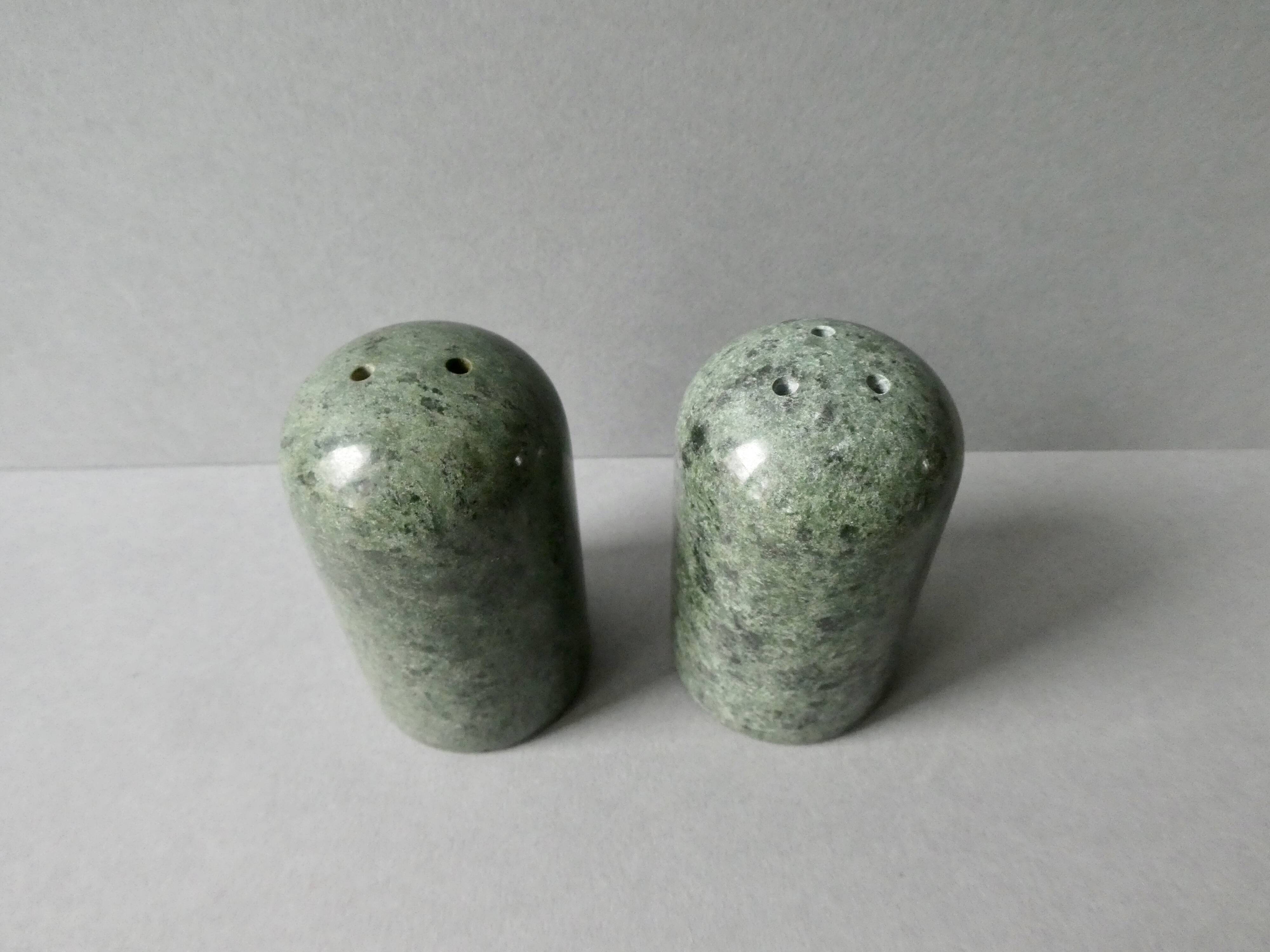 Green marble salt and pepper shakers, 1980s