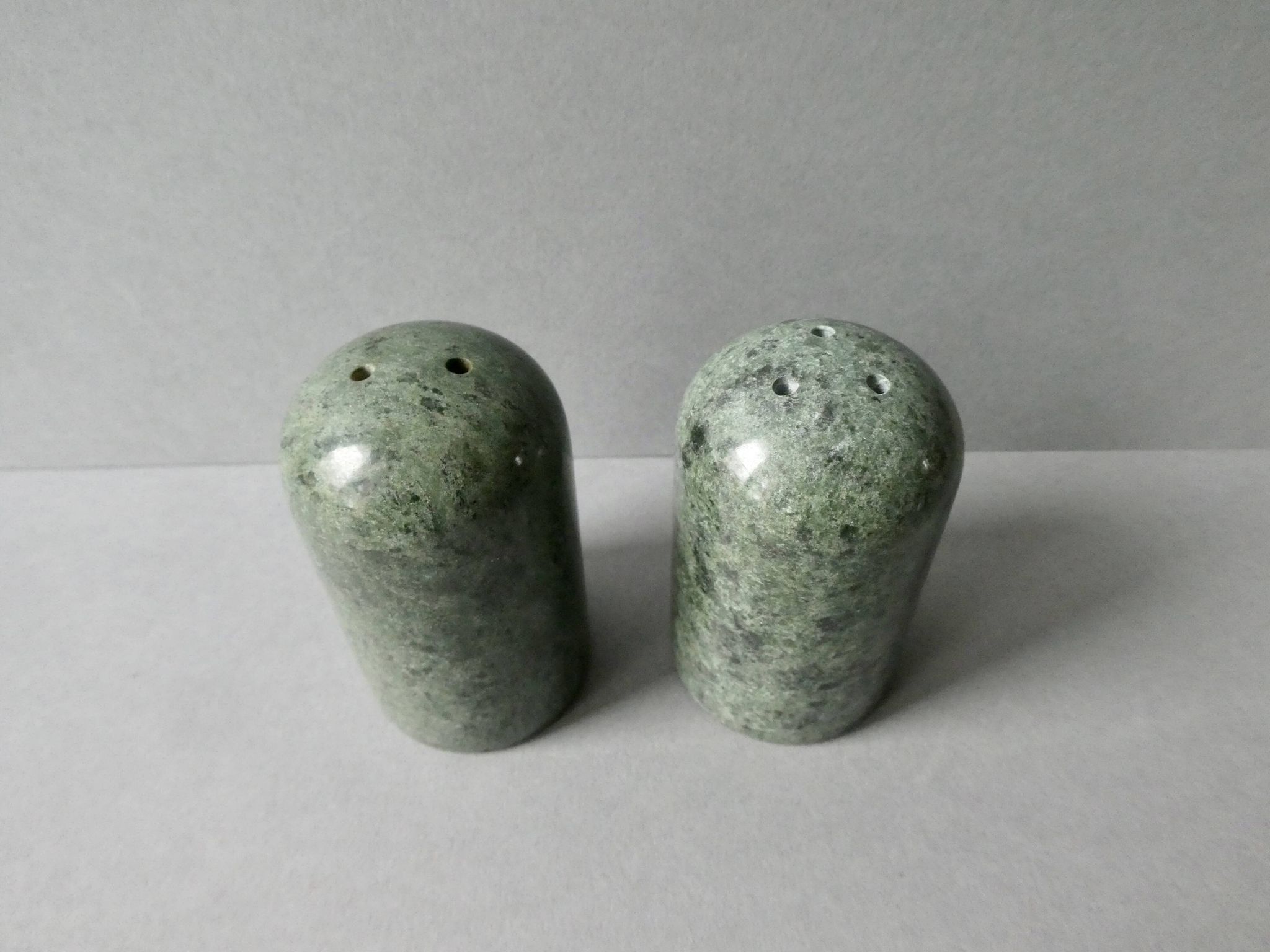 Green marble salt and pepper shakers, 1980s