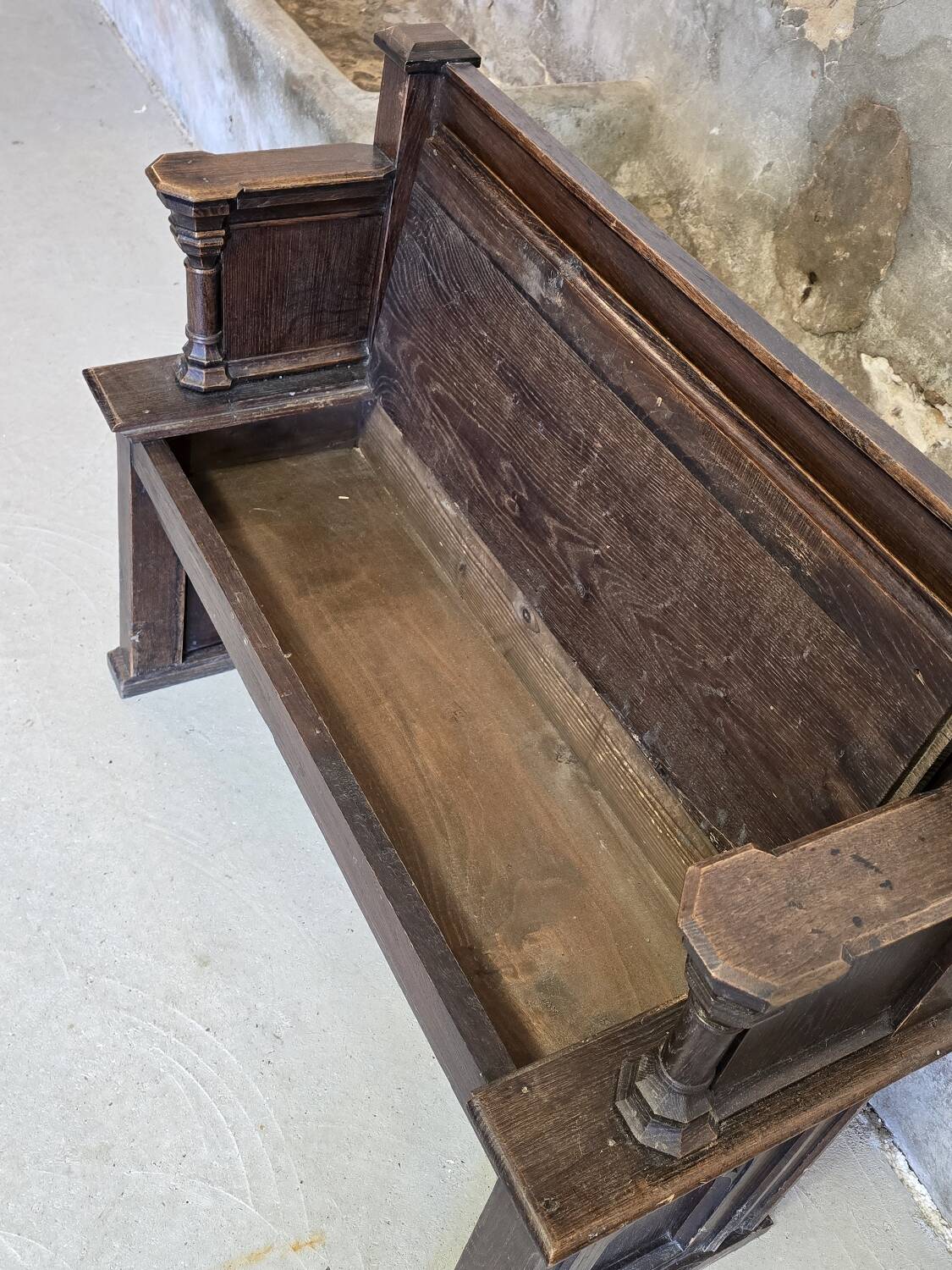 Small 19th century church chest bench in solid oak