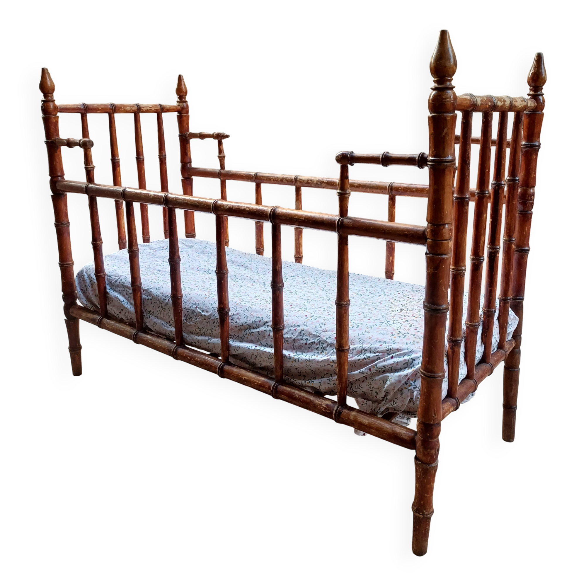 Charming wooden baby bed, 19th century style, faux bamboo