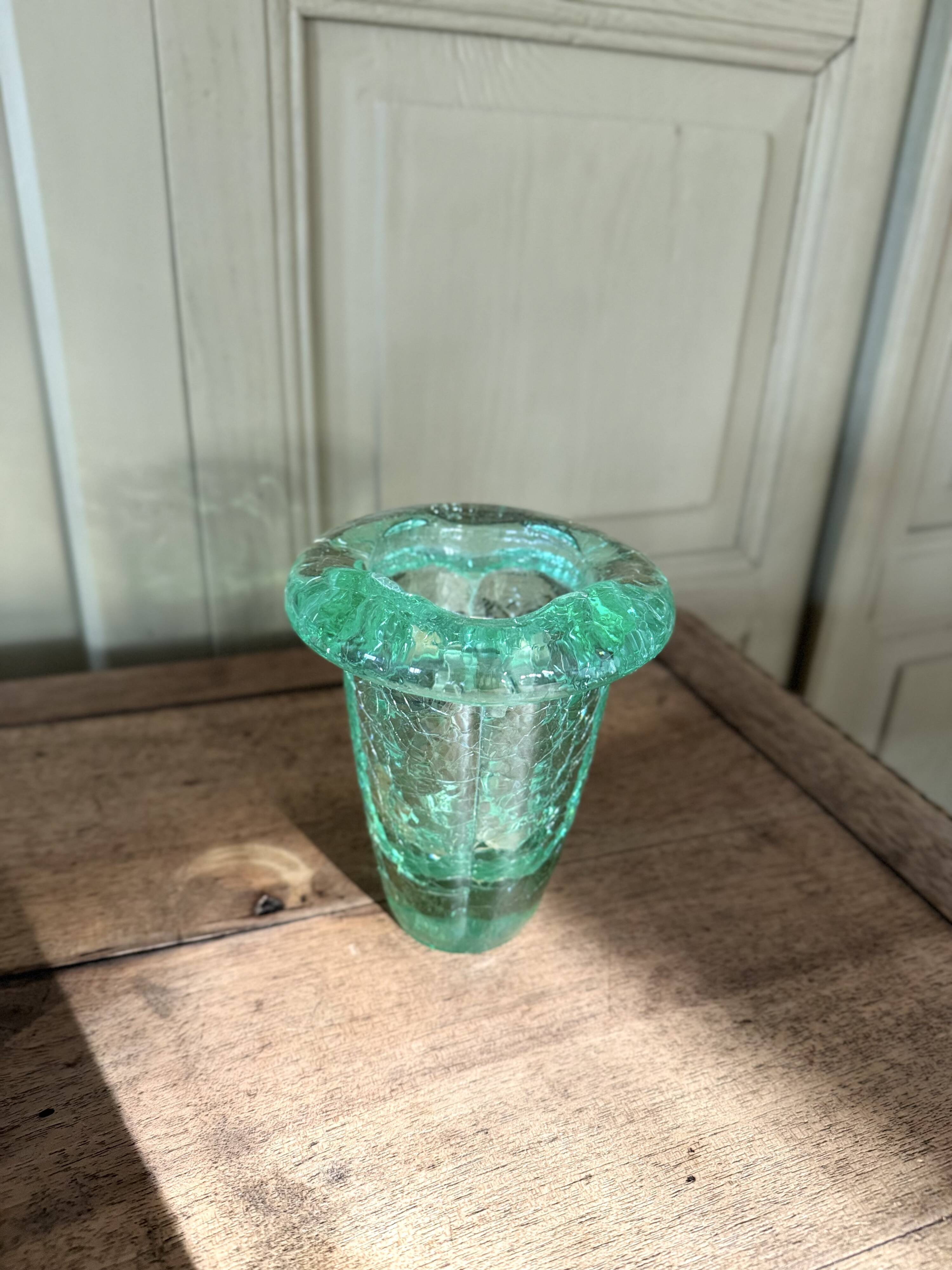 Crackle crystal vase, attributed to Daum Nancy