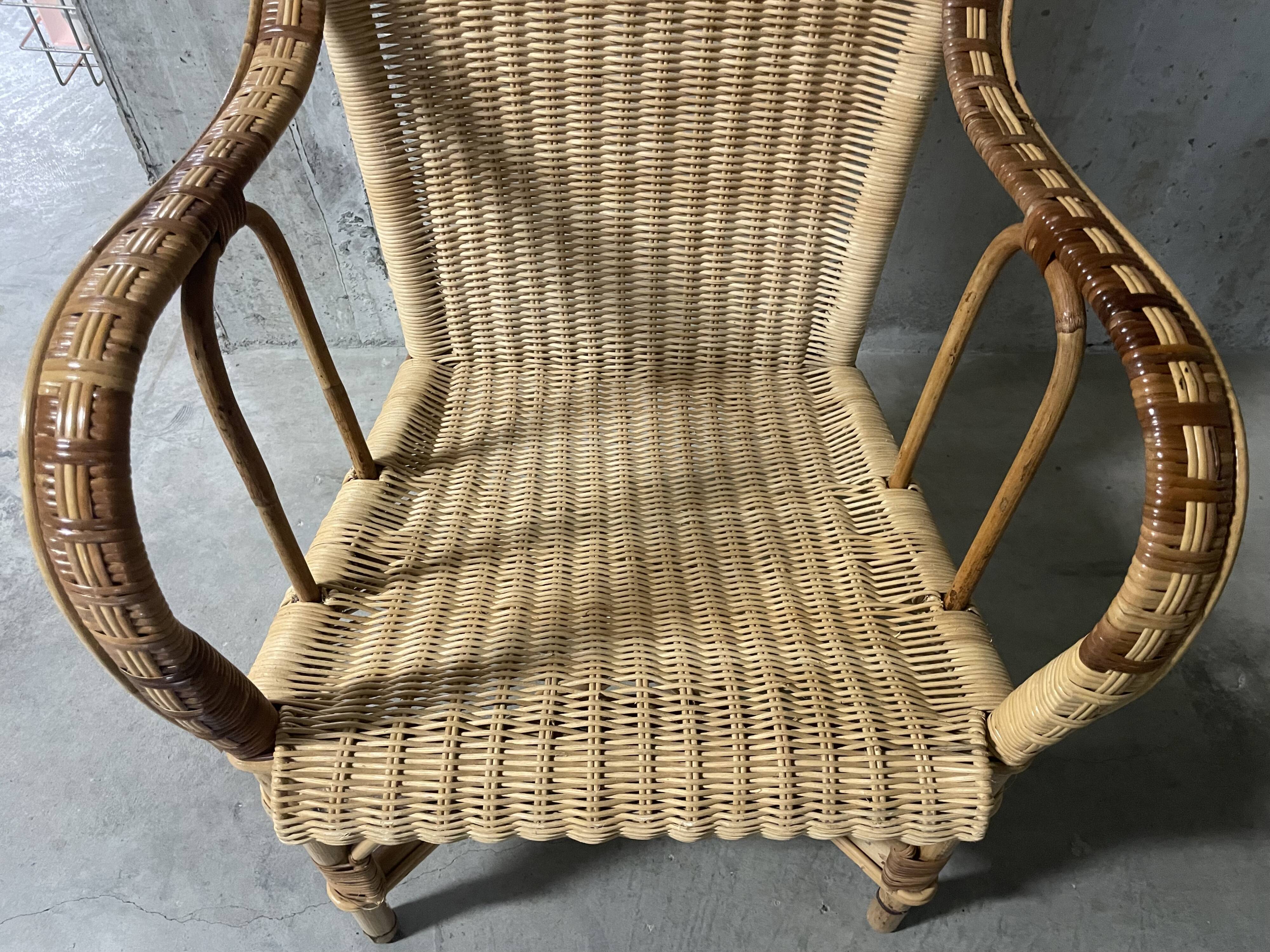 Rattan and wicker armchair from the 1970s.