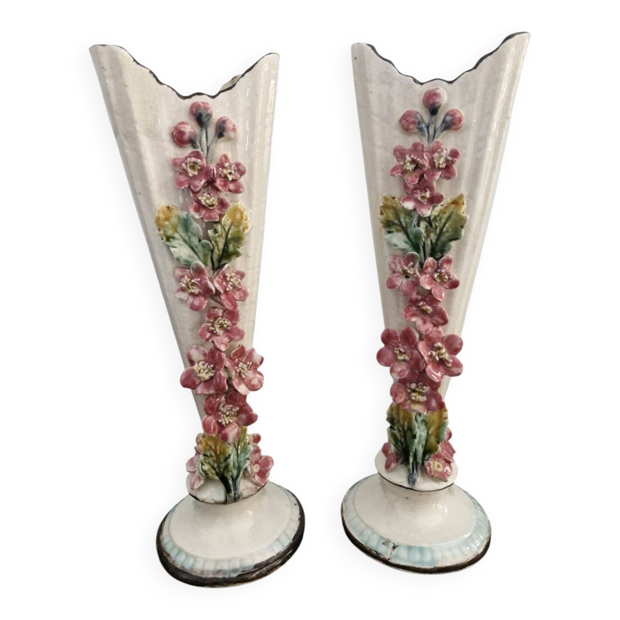 Pair of slip soliflores – Art Nouveau, late 19th century