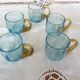 Antique Georges Sand blue and amber liqueur set - 12 glasses and tray