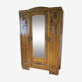 Armoire parisienne art déco sculptée avec miroir 130 x 200