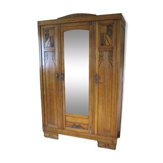 Parisian art deco carved wardrobe with mirror 130 x 200