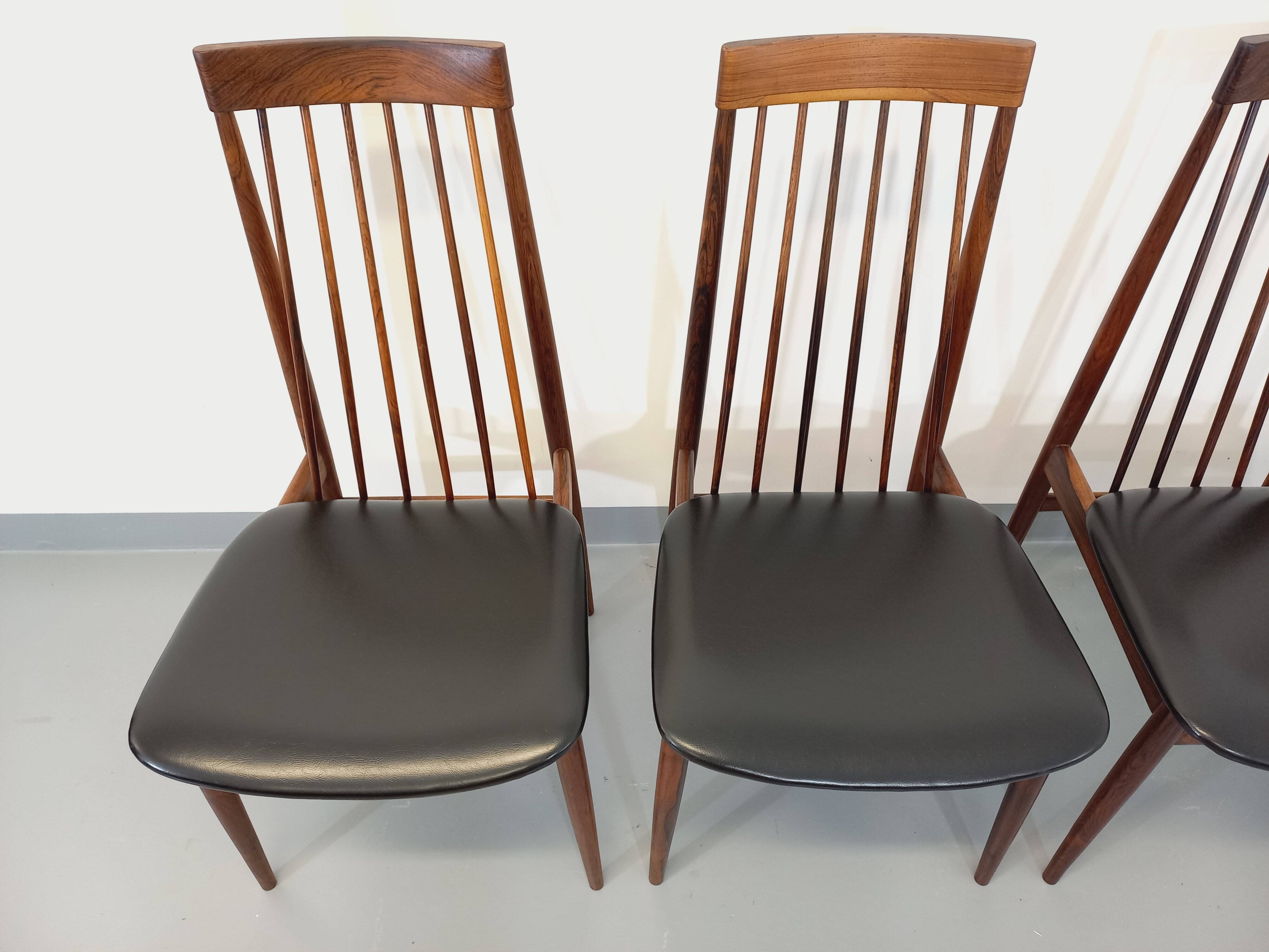 Set of 4 vintage Scandinavian style rosewood chairs from the 60s, by Ernst Martin Dettinger
