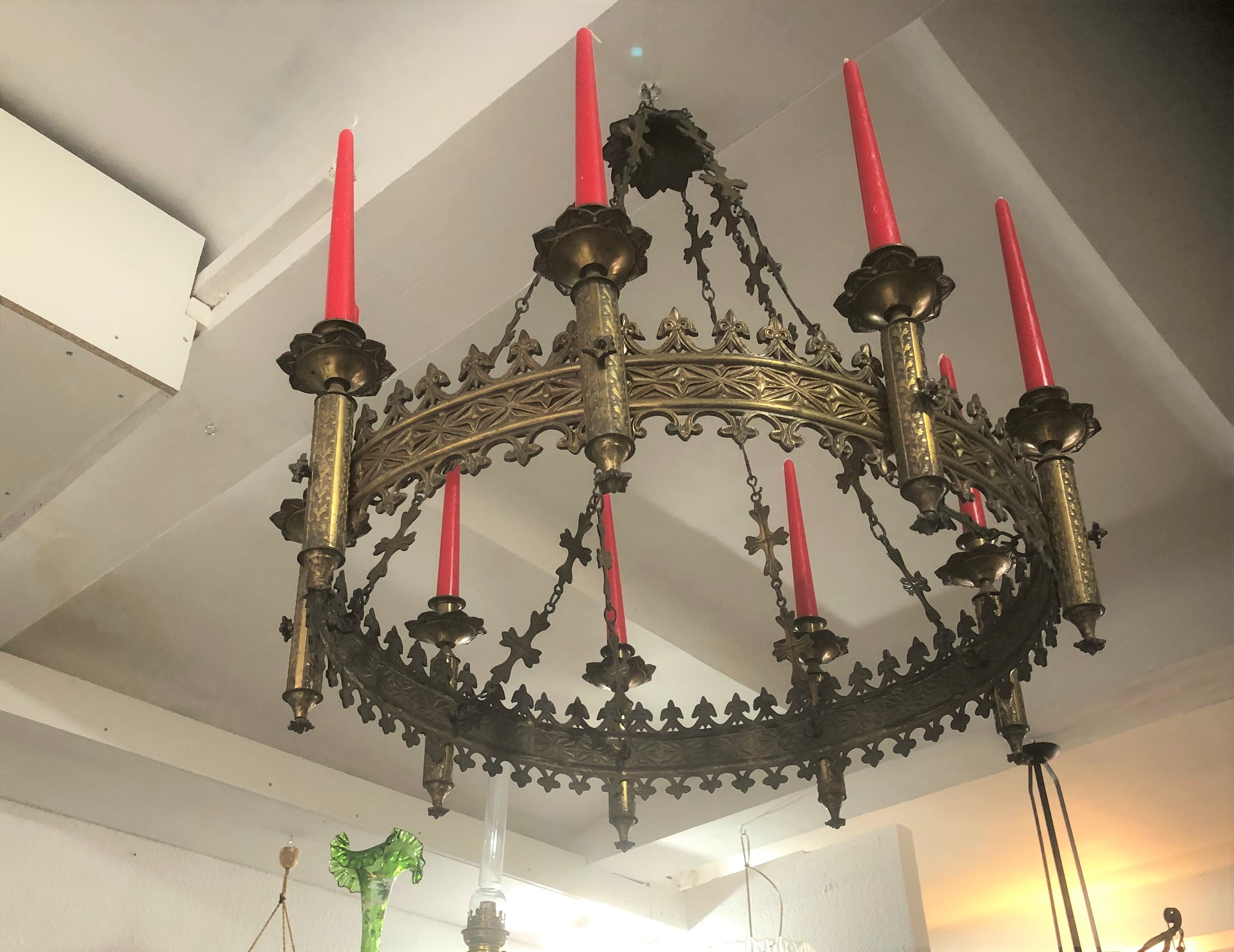 Gothic chandelier in bronze door candles 19 th castle residence
