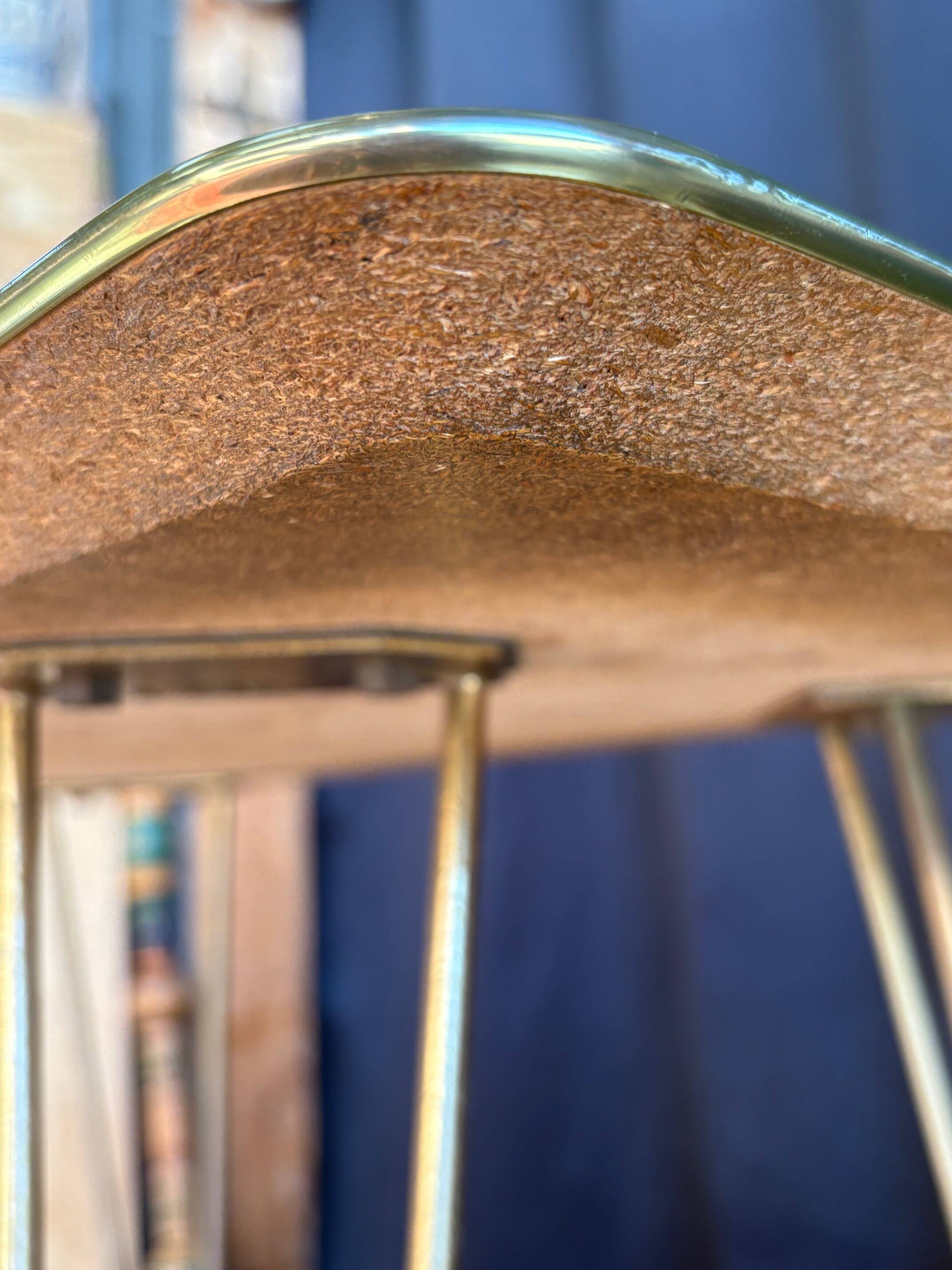Vintage 1960s rolling dessert trolley in gold metal and formica.