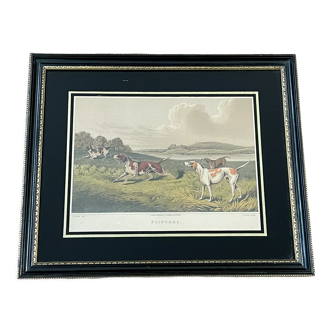 Framed "Pointers" Antique Engraving After a Painting by H. Alken, Engraved by I. Clark, London 1820