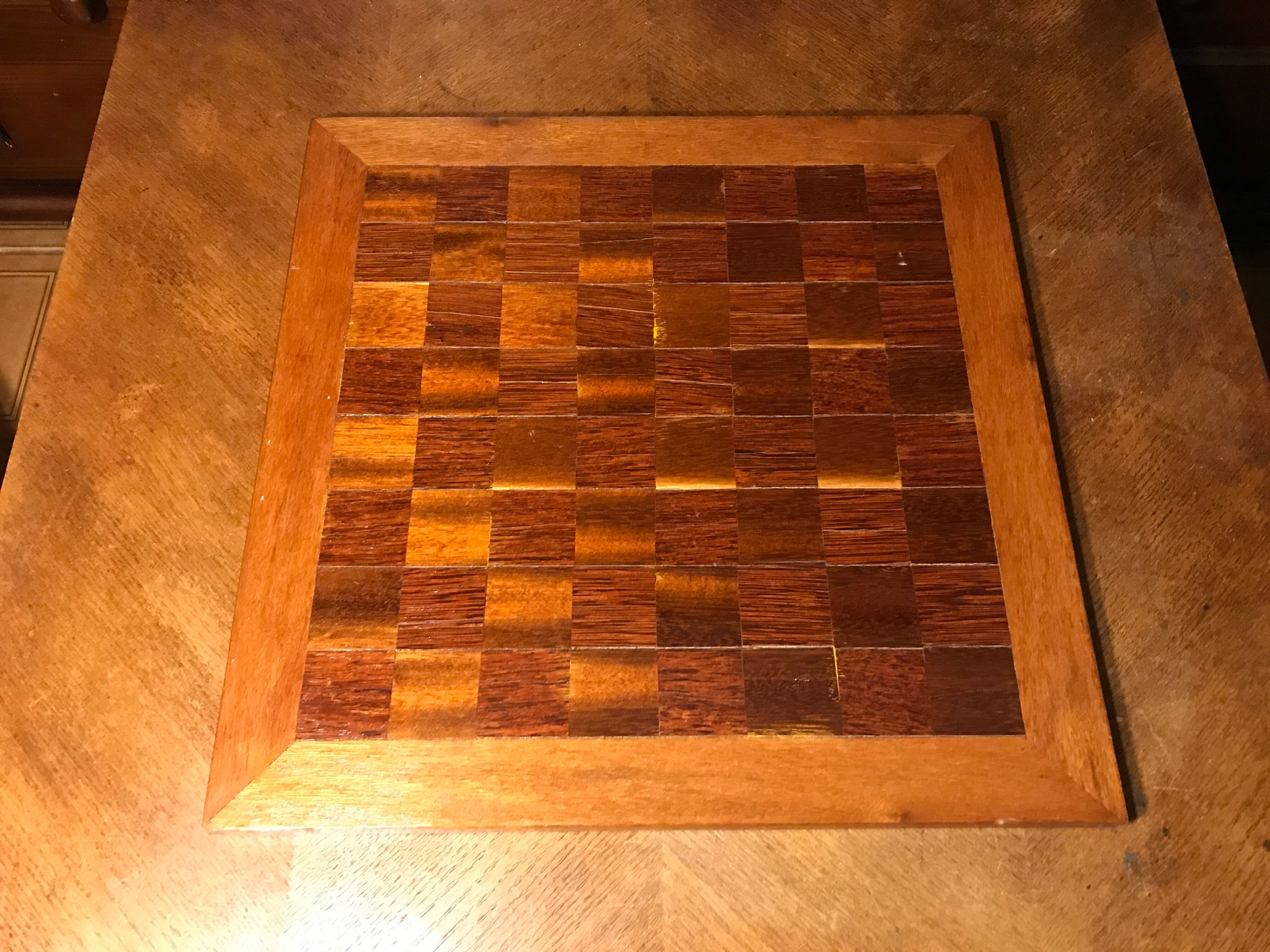 Antique checkers & chess board inlaid with vintage wood marquetry
