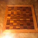 Antique checkers & chess board inlaid with vintage wood marquetry