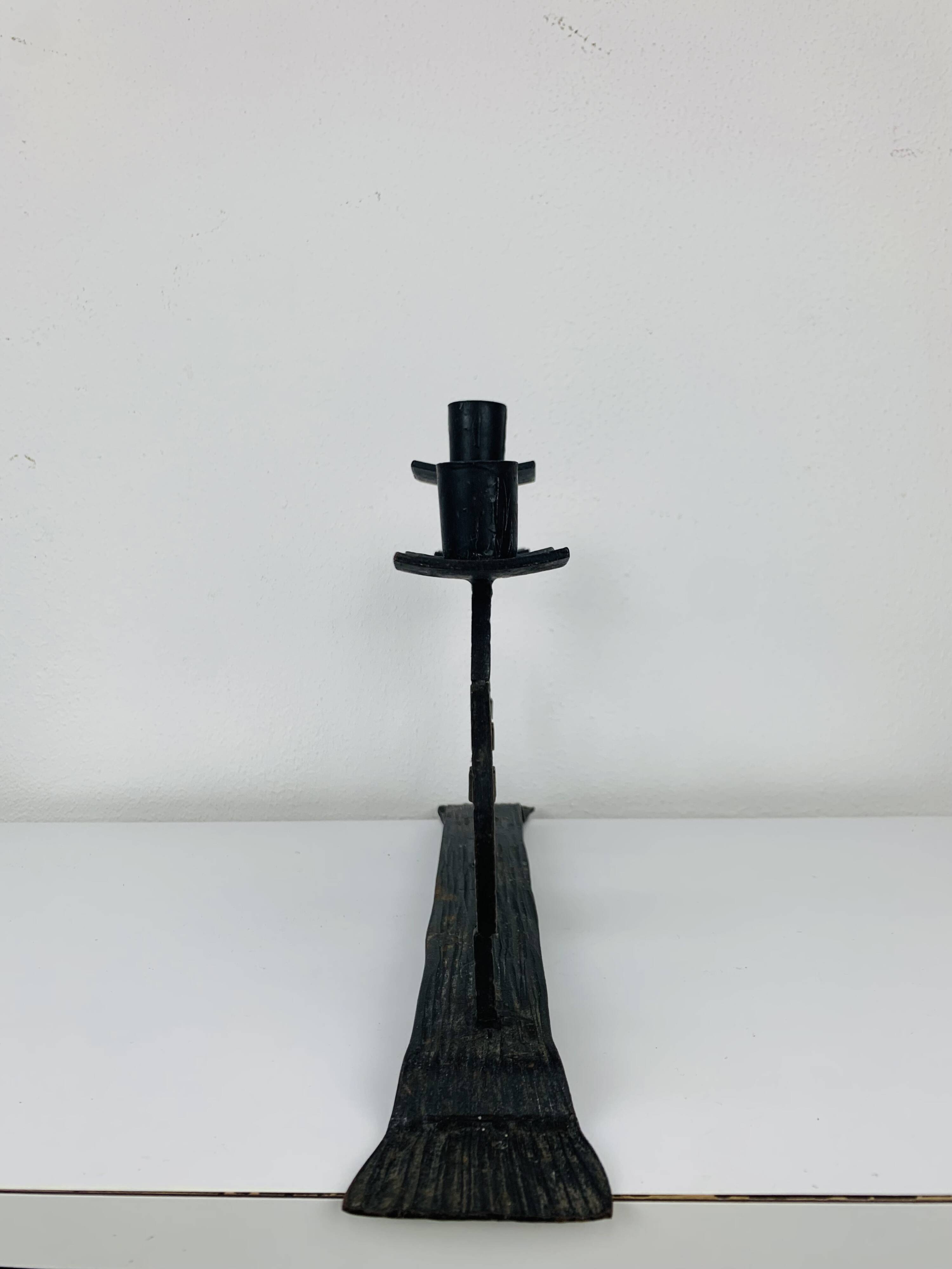 Vintage Brutalist Wrought Iron Triple Candle Holder